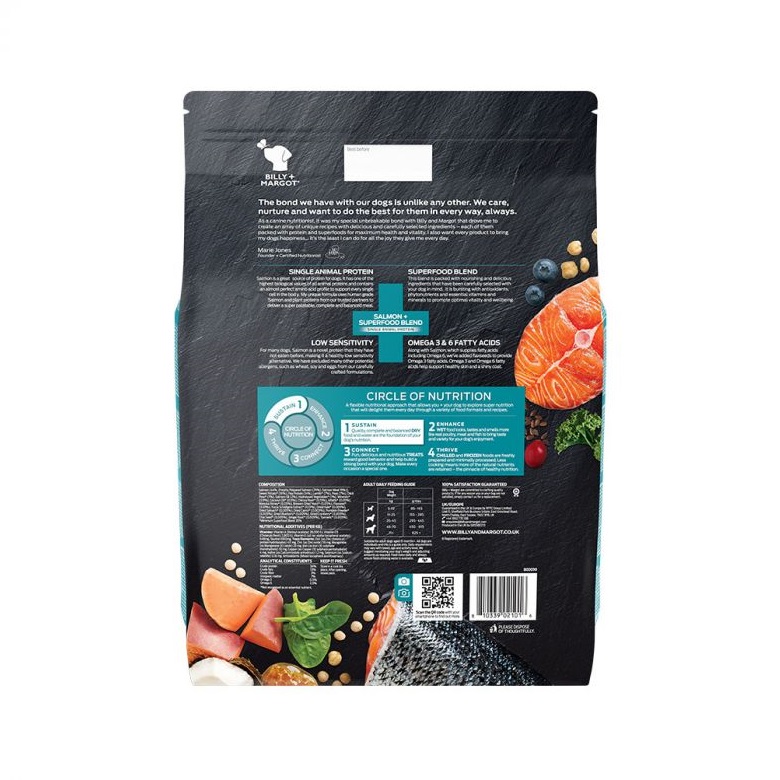 300871 9kg back 1 - Billy & Margot Adult Salmon and Superfood Blend Dry
