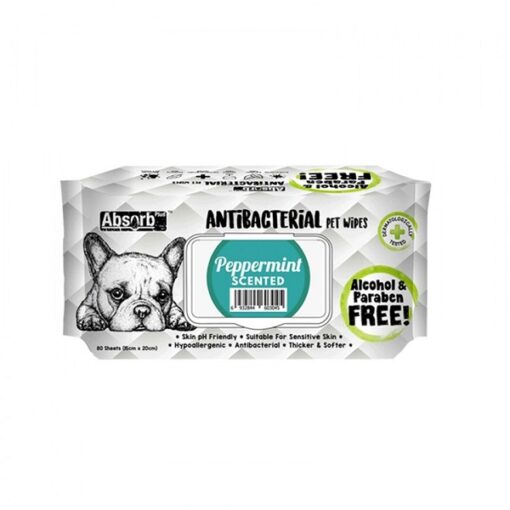 ANTIBACTERIAL PET WIPES peppermint 1000x1000 1 - Absolute Pet Absorb Plus Antibacterial Pet Wipes Peppermint 80 Sheets
