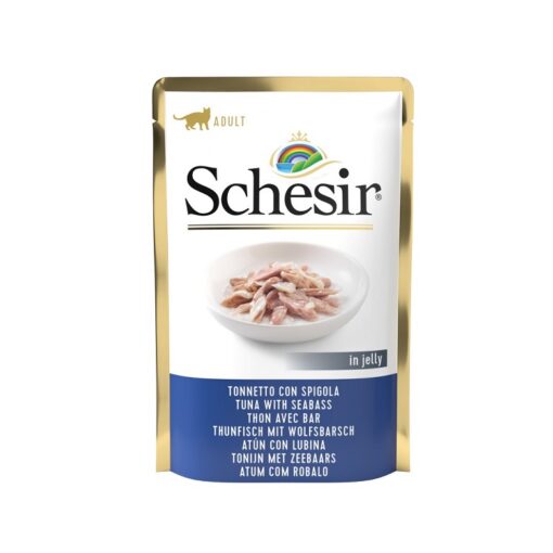 schesir cat pouch jelly tuna with seabass 85g - Schesir Adult Cat Pouch Jelly Tuna Chicken Shrimps