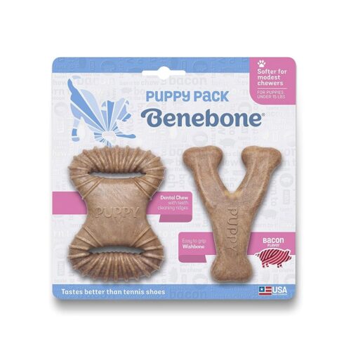 Benebone Puppy Dog Chew Toy - Benebone Puppy 2-Pack Dental Chew Wishbone Tiny Bacon