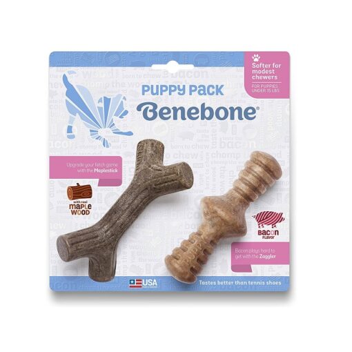 Benebone Puppy Dog Chew Toy Maplestick 1 - Benebone Puppy 2-Pack Dental Chew Wishbone Tiny Bacon