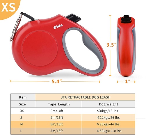 Dog Leash XS - Fida Retractable Dog Leash (JFA Series) Orange