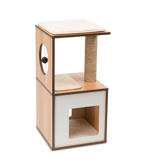 v boxsmall walnut 1 - Premium Cat Furniture V-Play Center - White