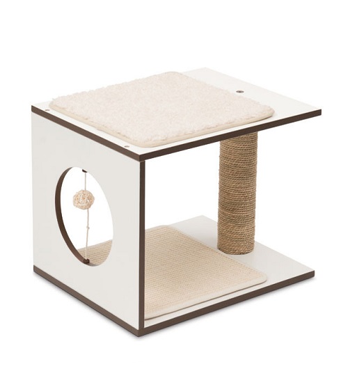 v stool white 1 - Premium Cat Furniture V-Play Center - Wallnut