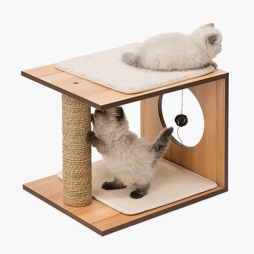 vesper stool walnut - Premium Cat Furniture V-Stool - White