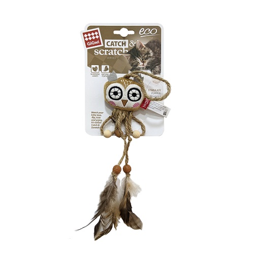 GiGwi 7533 - Sloth Catch & Scratch Eco line with Silvervine Leaves and Natural Feather