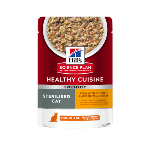 604427 SP Fel Adt SteC Ckn VgStew Pouch Full Front EU - Hill’s Science Plan Health Cuisine Adult Cat Stew With Chicken & Added Vegetables Pouch 80g